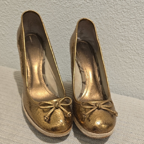 Coach Gold Espadrille Shoes with Bow - Picture 1 of 5